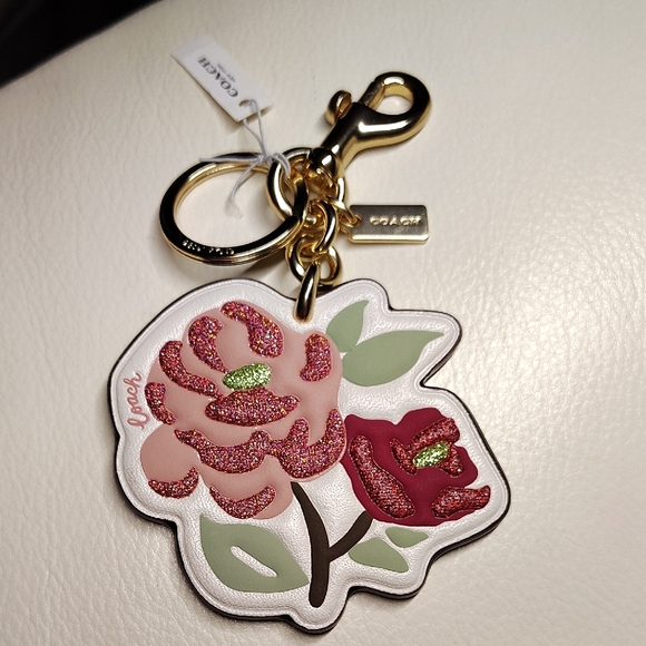 Coach Floral Key Holder, Bag Charm - Pink and Red - Picture 1 of 2